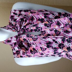 EVAN PICONE Black Label Purple Keyhole Tie-Front Sleeveless Blouse SIZE: L